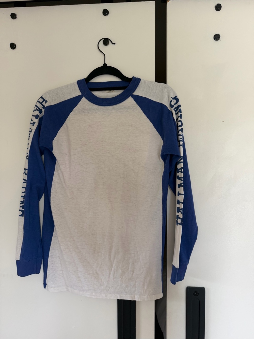Vintage Racing Shirt Blue and White Raglan Long Sleeve Tee
